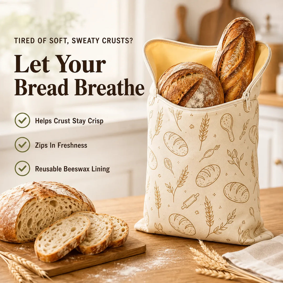 Beeswax Bread Storage Bags - Reusable Cotton Zipper Bags