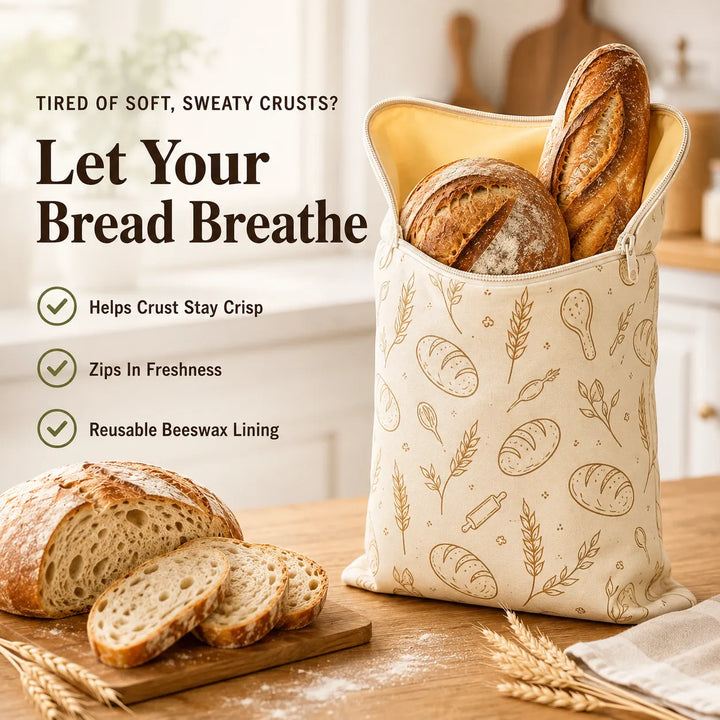 Beeswax Bread Storage Bags - Reusable Cotton Zipper Bags