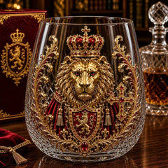 3D Crowned Lion Crystal Whiskey Glass - Sculpted Lion Mug Gift for Him