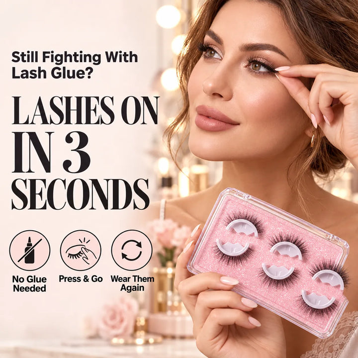 Reusable Self-Adhesive False Eyelashes – No Glue, 3 Pairs &amp; Adhesive Revival Pen