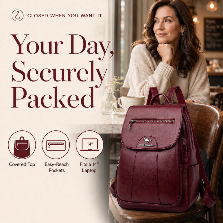 Soft Faux Leather Backpack with Lock-Flap &amp; Hidden Zipper — 9 Colors, Everyday Carry