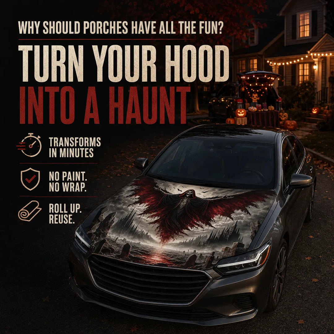 Reusable Halloween Car Hood Cover - 2D Printed Polyester