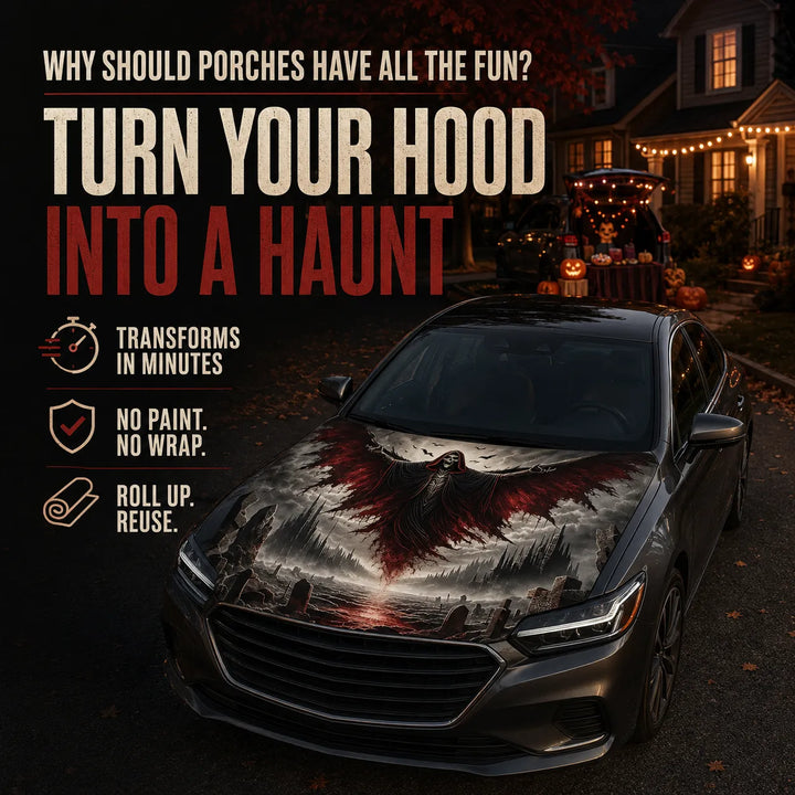 Reusable Halloween Car Hood Cover - 2D Printed Polyester