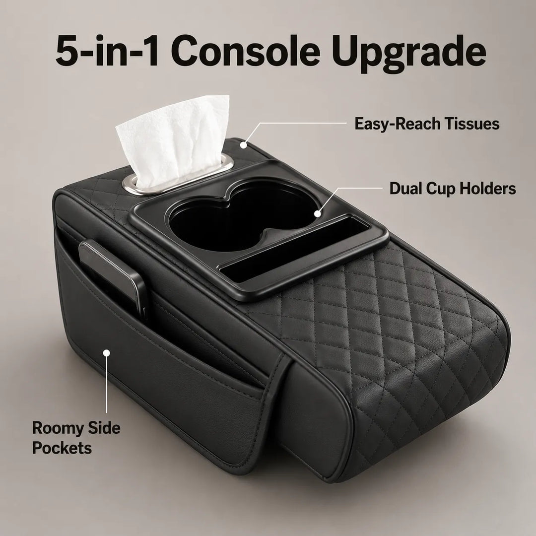 5-in-1 Car Console Organizer &amp; Armrest Pad – Anti-Fatigue Storage for Essentials