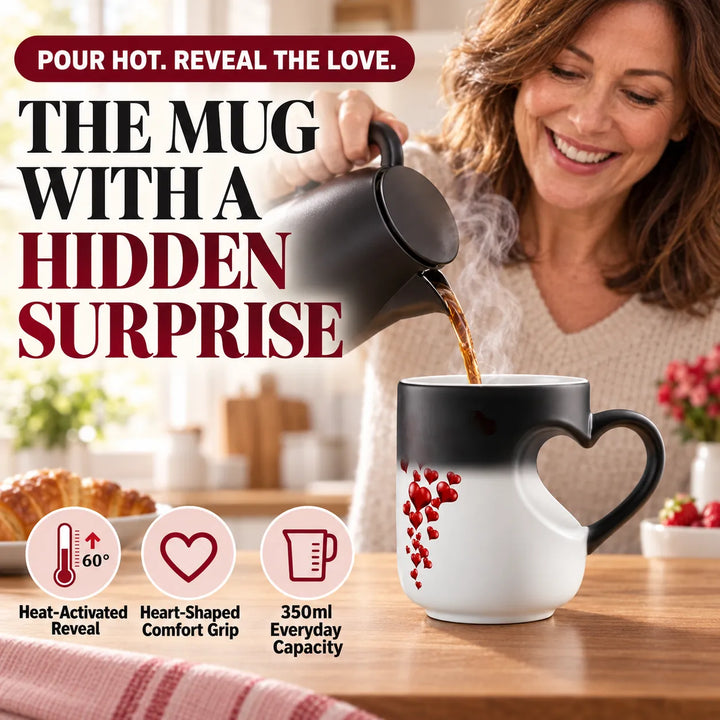 Color Changing Coffee Mug - Heart Handle Heat Reactive Ceramic Mug