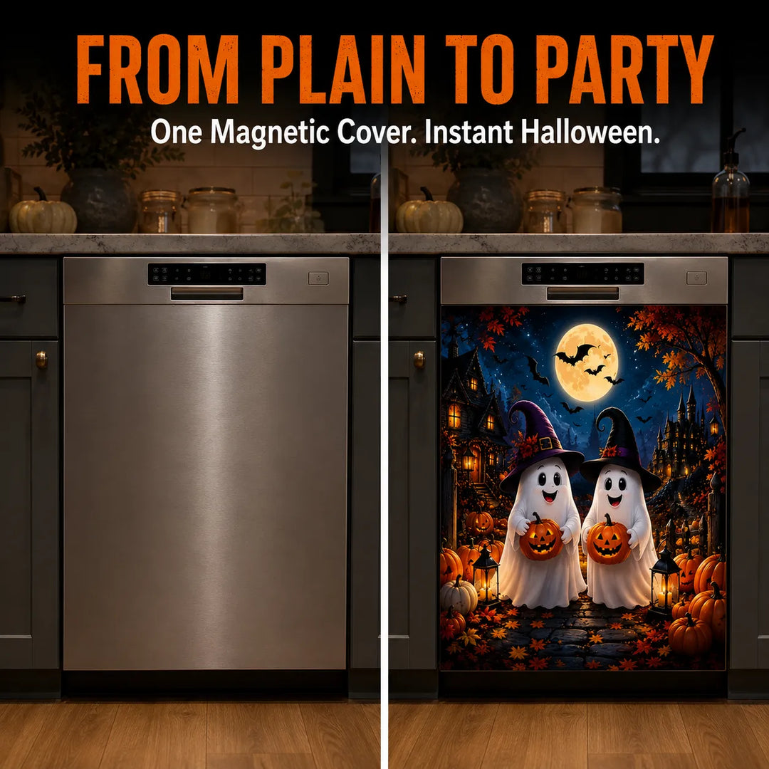 Halloween Magnetic Dishwasher Cover - Reusable Polyester Decor