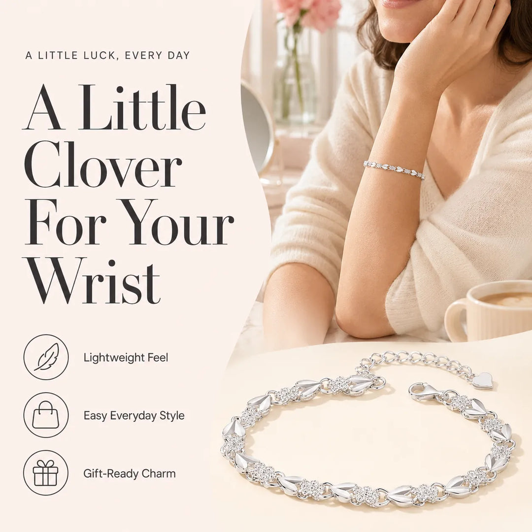 Silver Four-Leaf Clover Heart Bracelet — Sweet Everyday Charm