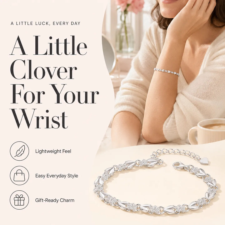 Silver Four-Leaf Clover Heart Bracelet — Sweet Everyday Charm