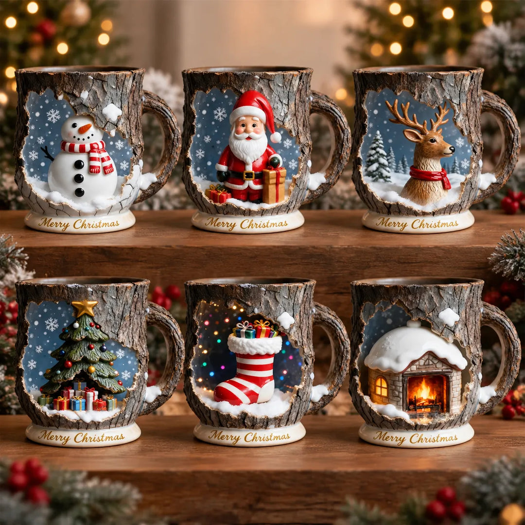 Christmas Scene Mug - 3D Snowman Santa Reindeer Mug