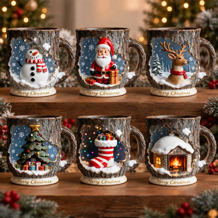 Christmas Scene Mug - 3D Snowman Santa Reindeer Mug