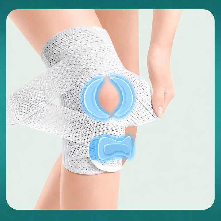 Knee Brace with Side Spring Stays &amp; Open-Patella Silicone Pad — Adjustable Compression for Daily Wear