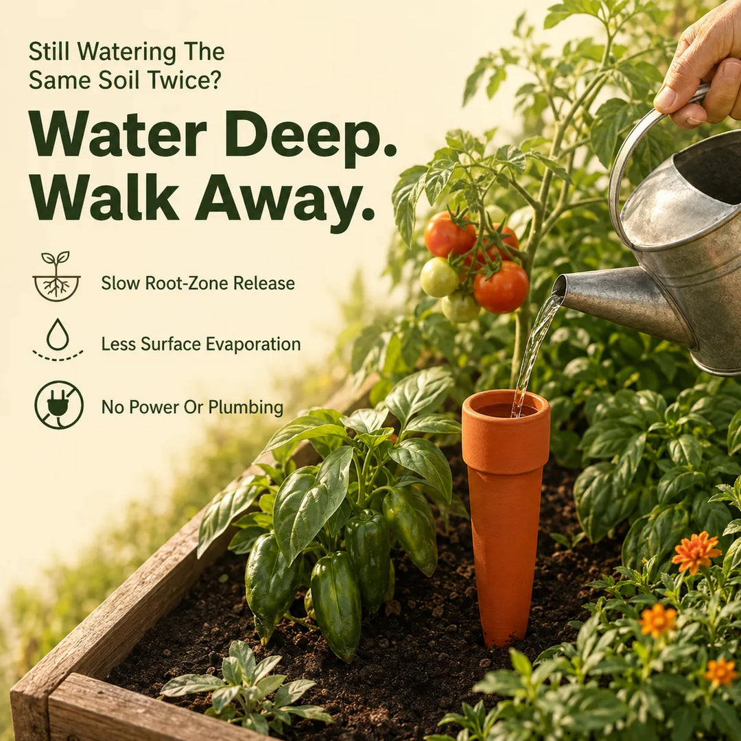 Terracotta Watering Spikes with Lids (4 or 6-Pack)