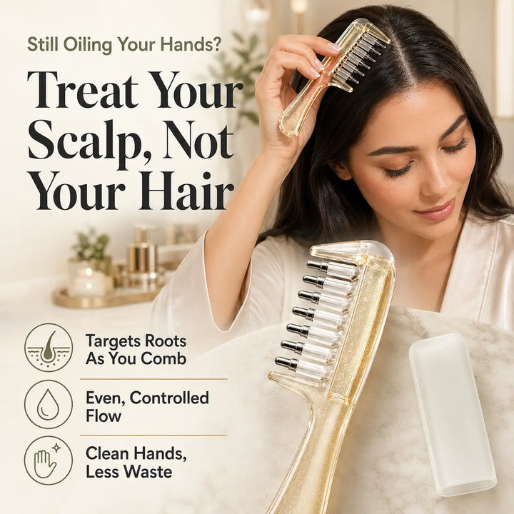 Scalp Applicator Comb with Roller Balls for Even Oil Application