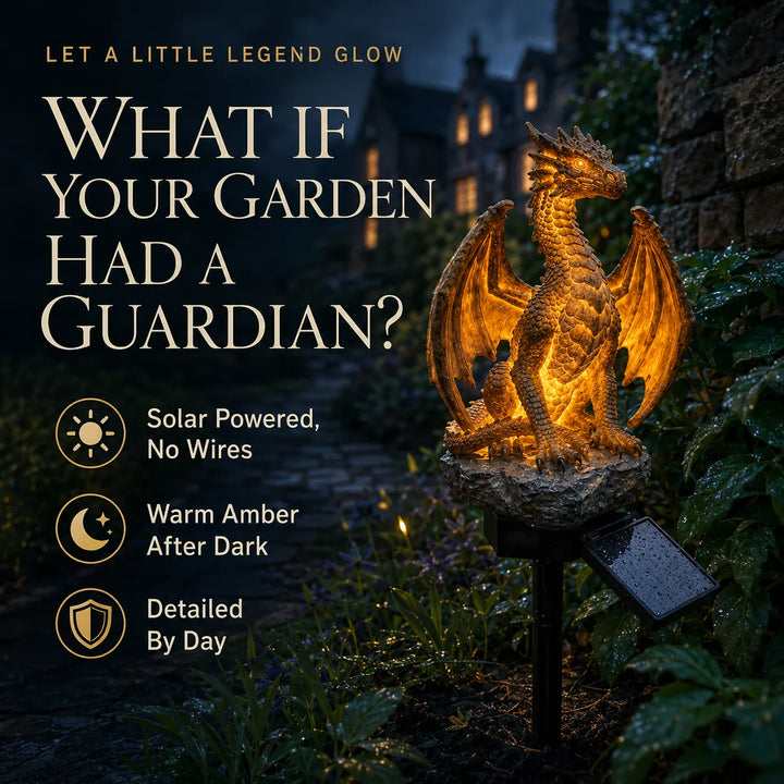 Solar Dragon Garden Light - Warm LED Resin Statue