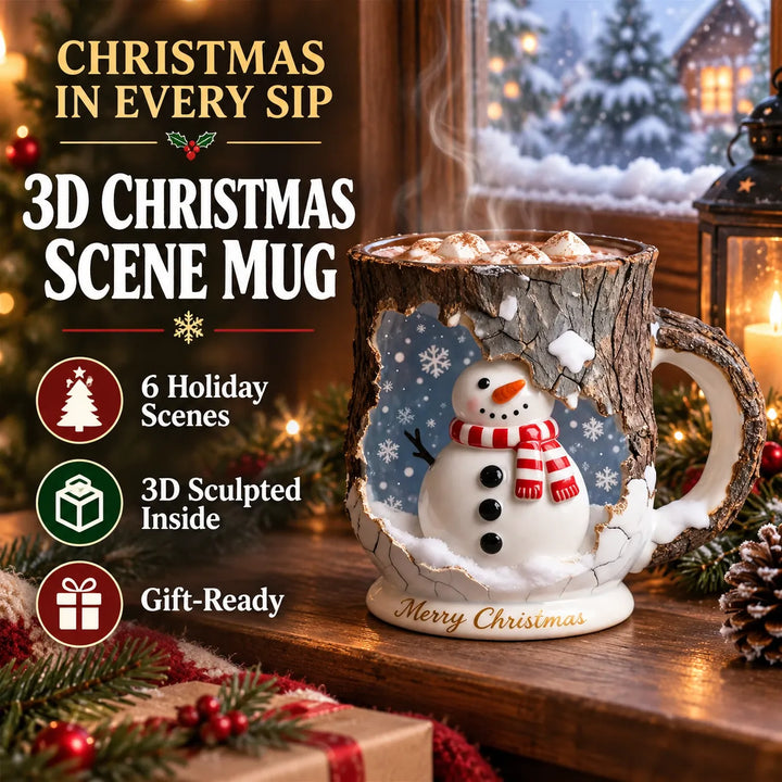 Christmas Scene Mug - 3D Snowman Santa Reindeer Mug