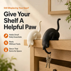 3D Printed Cat Shelf Sitter with Paw Hook for Keys &amp; Tiny Decor
