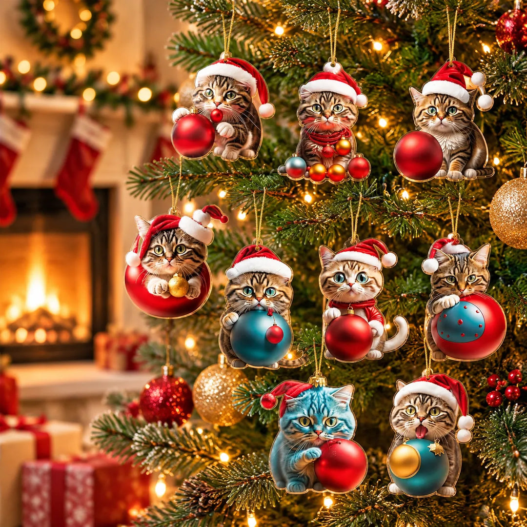 10Pcs - Acrylic Cat Christmas Ornaments — Hanging Tree Decorations