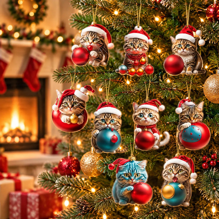 10Pcs - Acrylic Cat Christmas Ornaments — Hanging Tree Decorations
