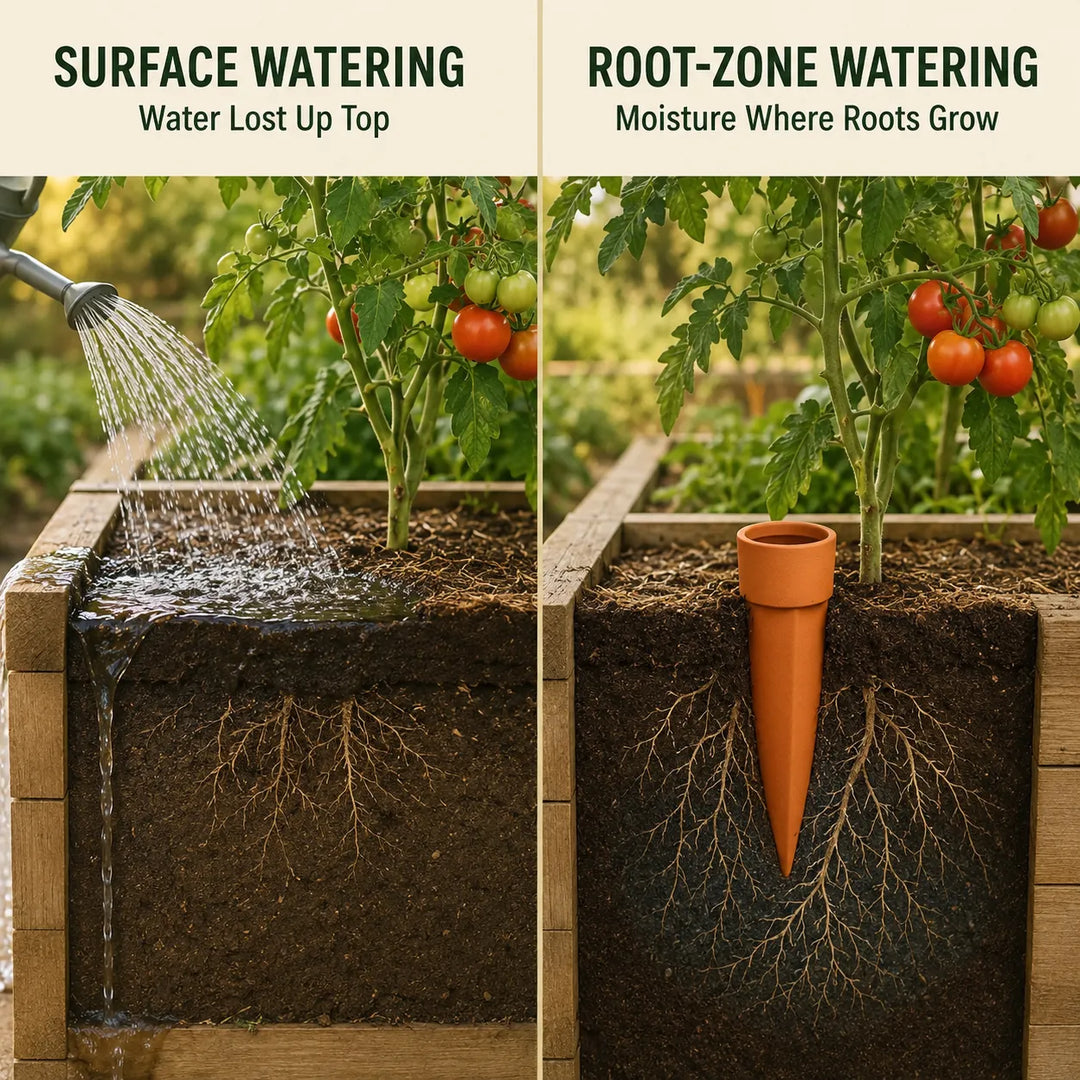 Terracotta Watering Spikes with Lids (4 or 6-Pack)