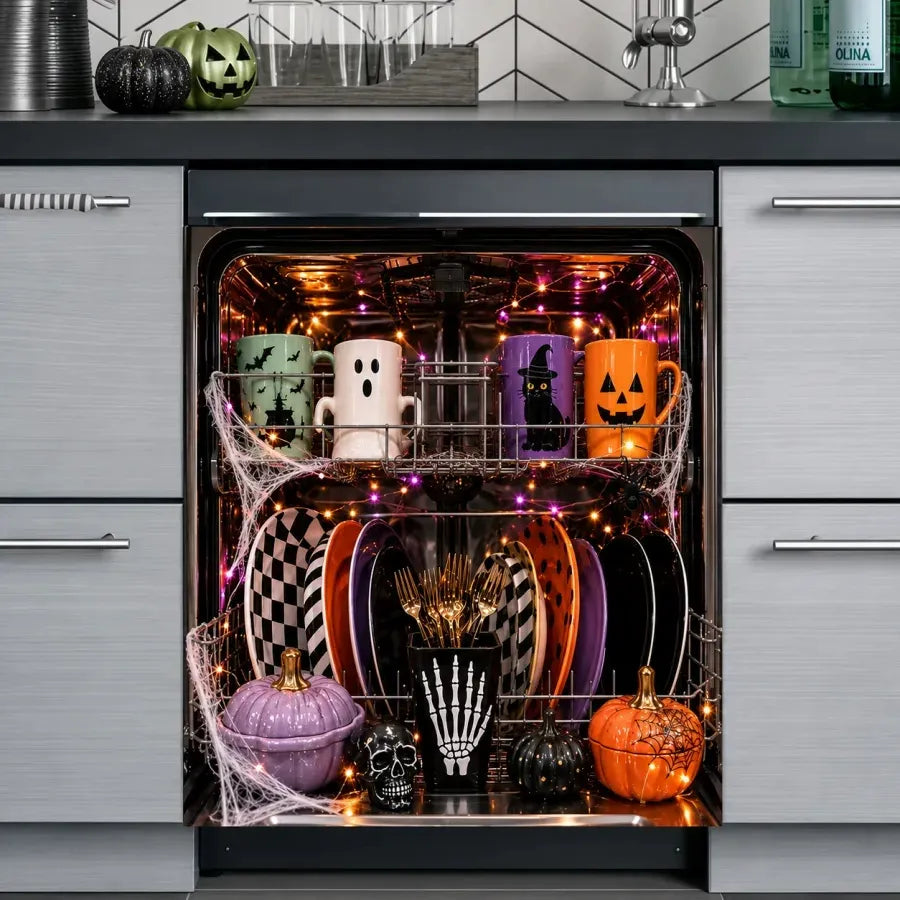Halloween Magnetic Dishwasher Cover - Reusable Polyester Decor