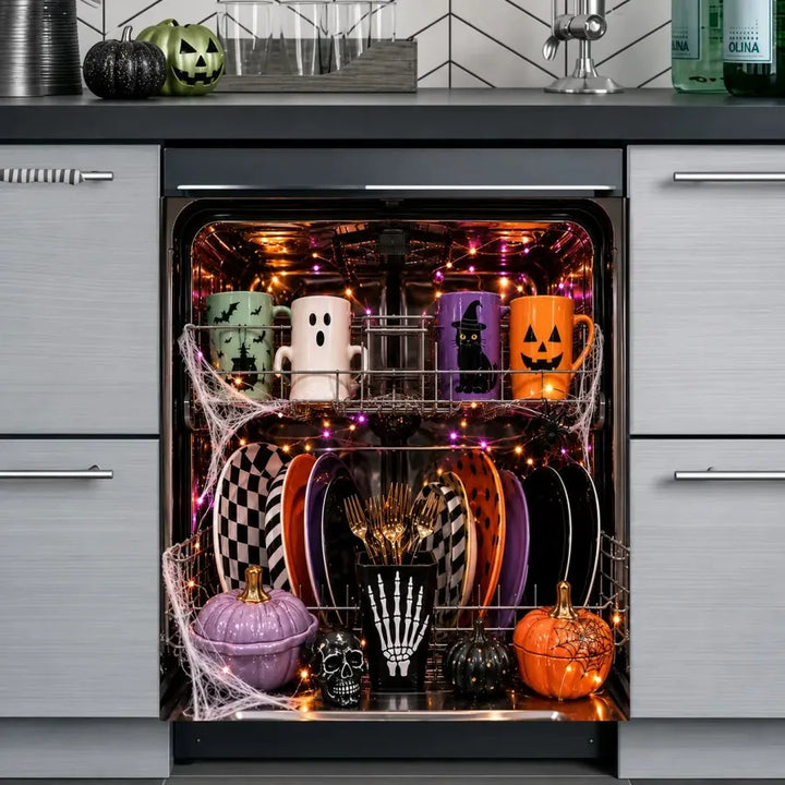 Halloween Magnetic Dishwasher Cover - Reusable Polyester Decor