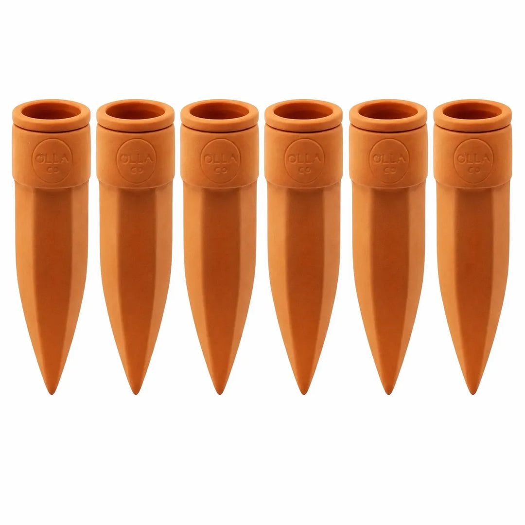 Terracotta Watering Spikes with Lids (4 or 6-Pack)