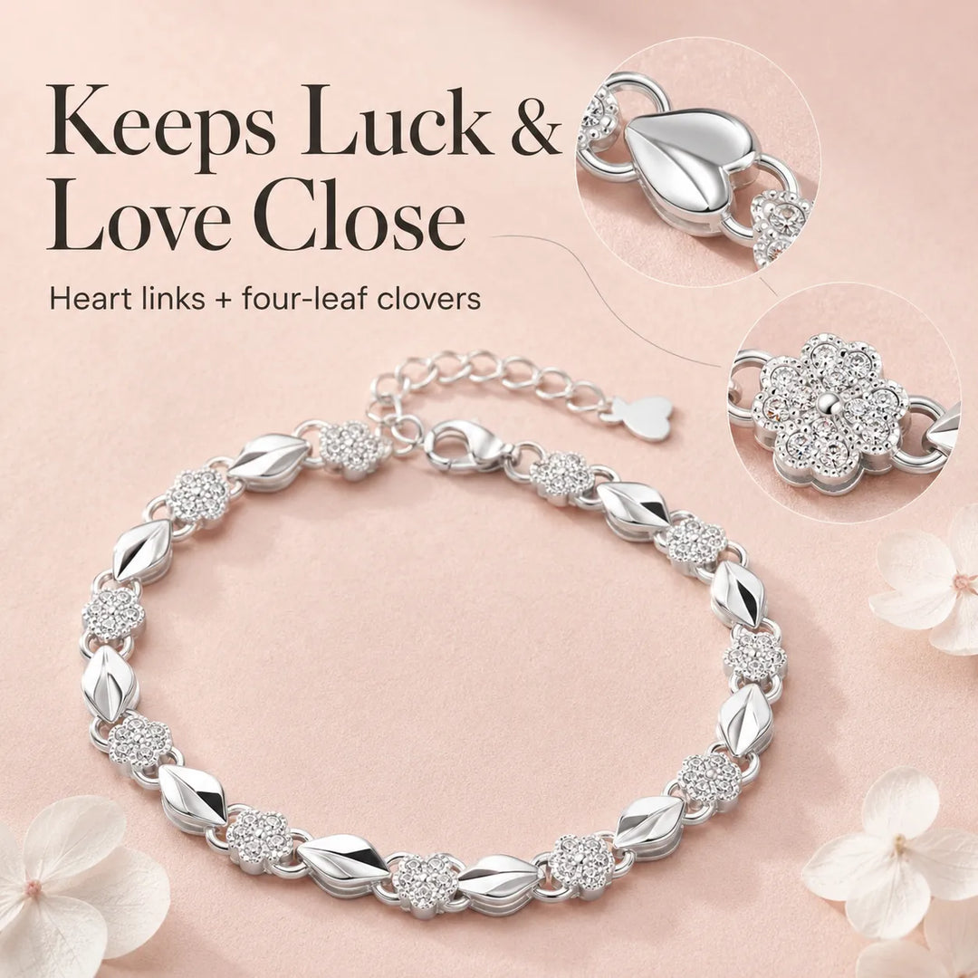 Silver Four-Leaf Clover Heart Bracelet — Sweet Everyday Charm