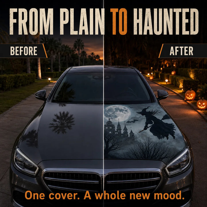 Reusable Halloween Car Hood Cover - 2D Printed Polyester