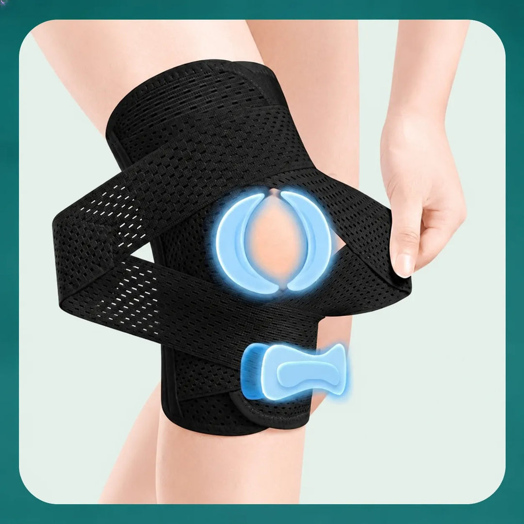 Knee Brace with Side Spring Stays &amp; Open-Patella Silicone Pad — Adjustable Compression for Daily Wear
