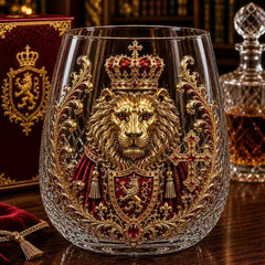 3D Crowned Lion Crystal Whiskey Glass - Sculpted Lion Mug Gift for Him