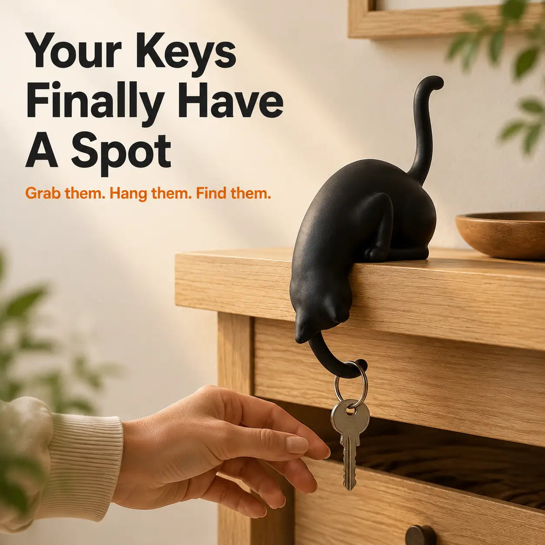 3D Printed Cat Shelf Sitter with Paw Hook for Keys &amp; Tiny Decor