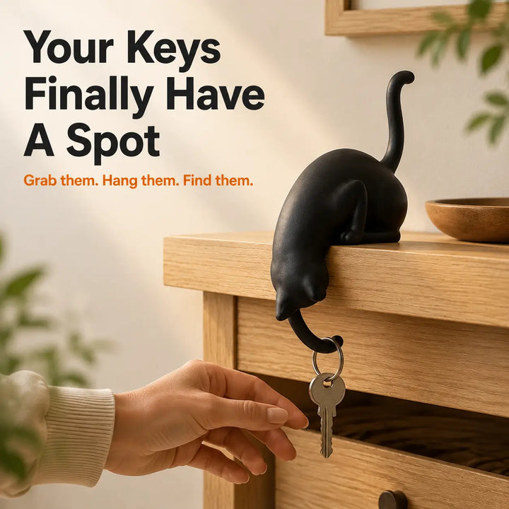 3D Printed Cat Shelf Sitter with Paw Hook for Keys &amp; Tiny Decor