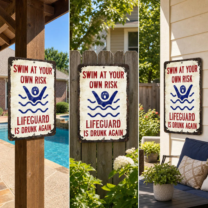 Funny Pool Wall Sign for Backyard Decor | Lifeguard Is Drunk Again