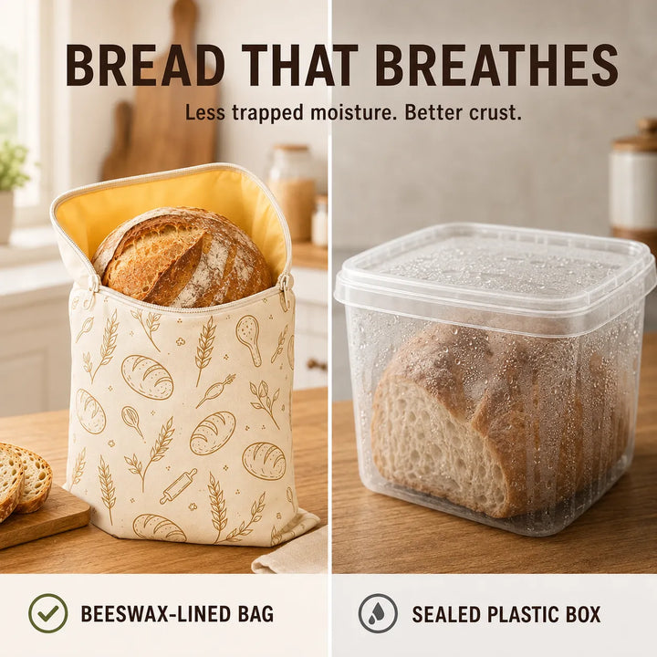 Beeswax Bread Storage Bags - Reusable Cotton Zipper Bags