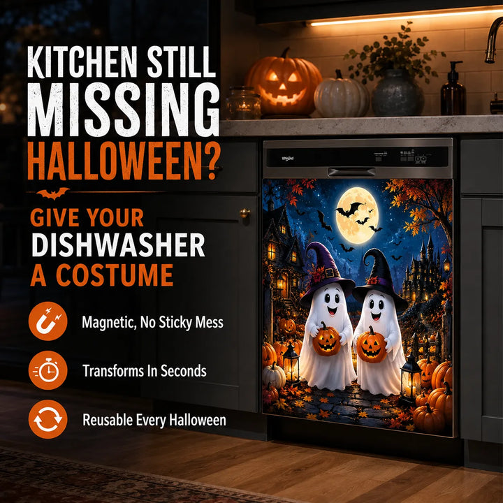 Halloween Magnetic Dishwasher Cover - Reusable Polyester Decor