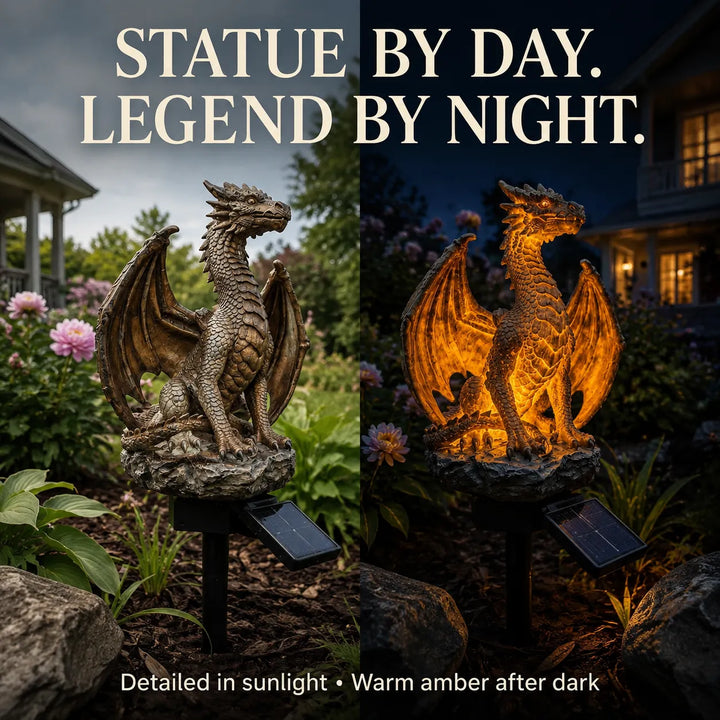 Solar Dragon Garden Light - Warm LED Resin Statue