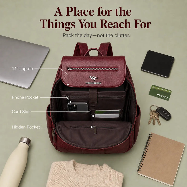 Soft Faux Leather Backpack with Lock-Flap &amp; Hidden Zipper — 9 Colors, Everyday Carry