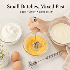Stainless Steel Press-Spin Whisk — Whip Eggs Without the Effort