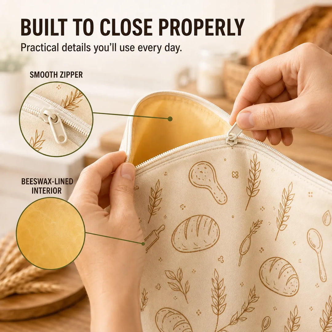Beeswax Bread Storage Bags - Reusable Cotton Zipper Bags