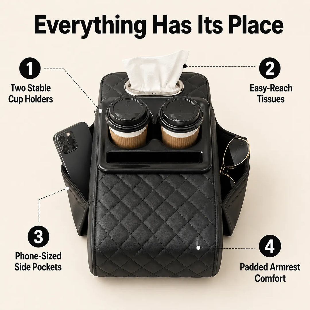 5-in-1 Car Console Organizer &amp; Armrest Pad – Anti-Fatigue Storage for Essentials