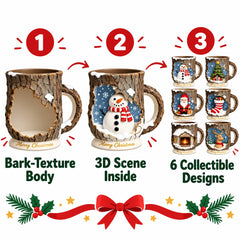 Christmas Scene Mug - 3D Snowman Santa Reindeer Mug