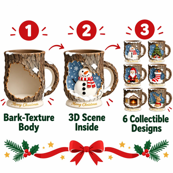 Christmas Scene Mug - 3D Snowman Santa Reindeer Mug