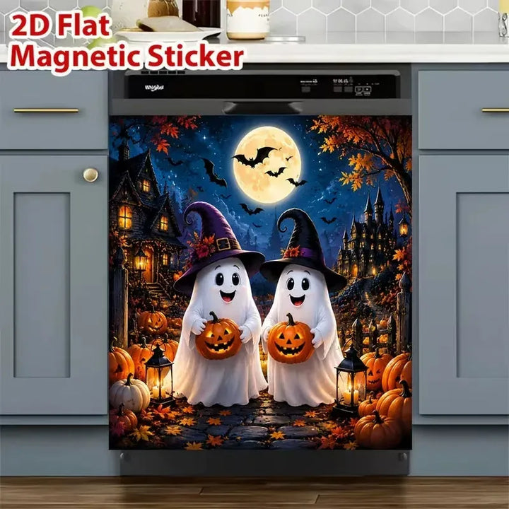 Halloween Magnetic Dishwasher Cover - Reusable Polyester Decor