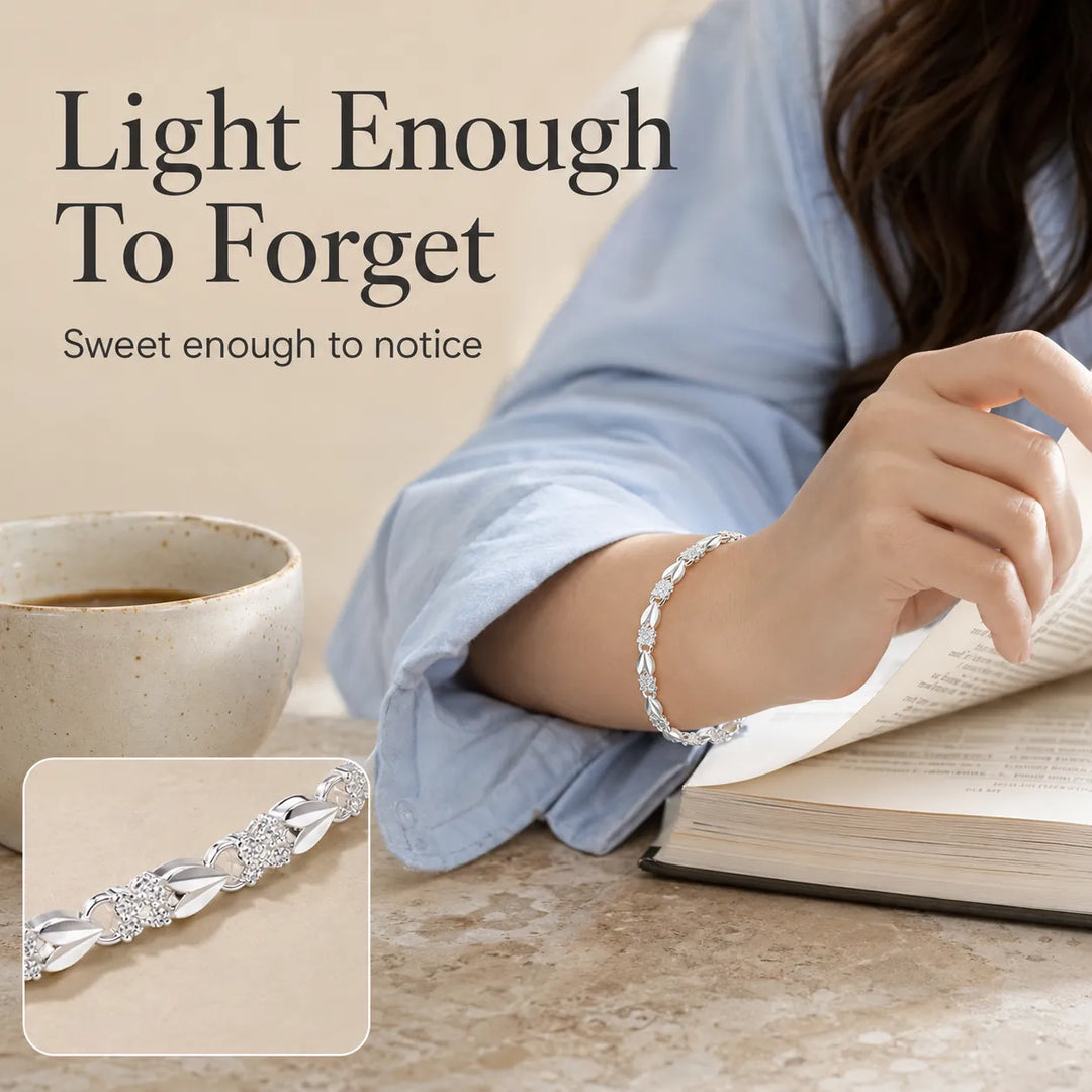 Silver Four-Leaf Clover Heart Bracelet — Sweet Everyday Charm