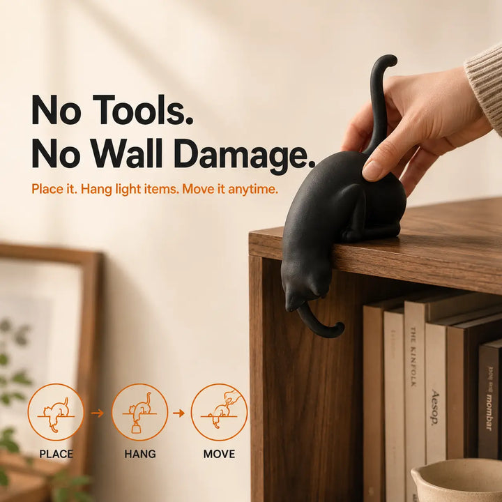 3D Printed Cat Shelf Sitter with Paw Hook for Keys &amp; Tiny Decor