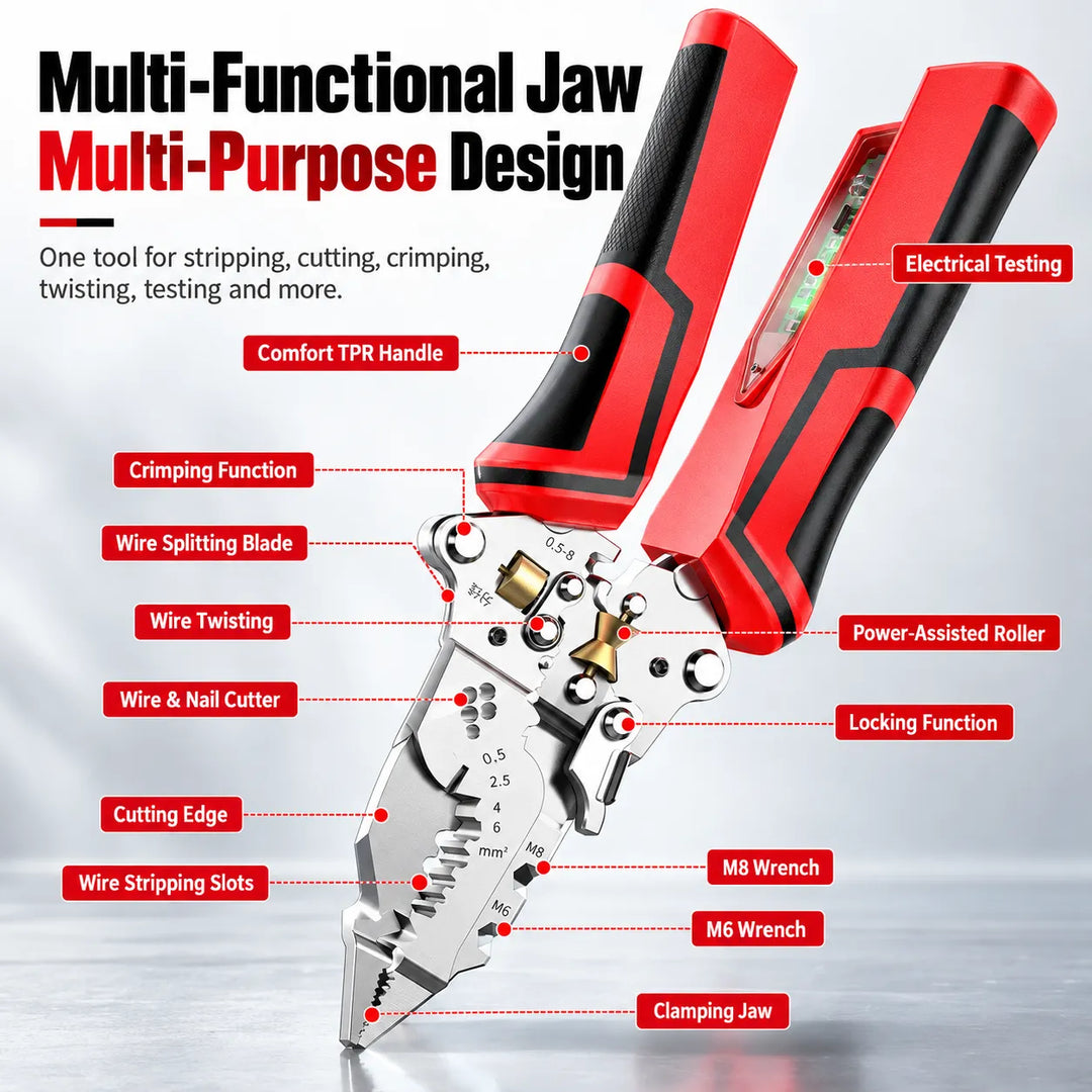 16-in-1 Folding Wire Stripper with Voltage Tester, USB-C Rechargeable