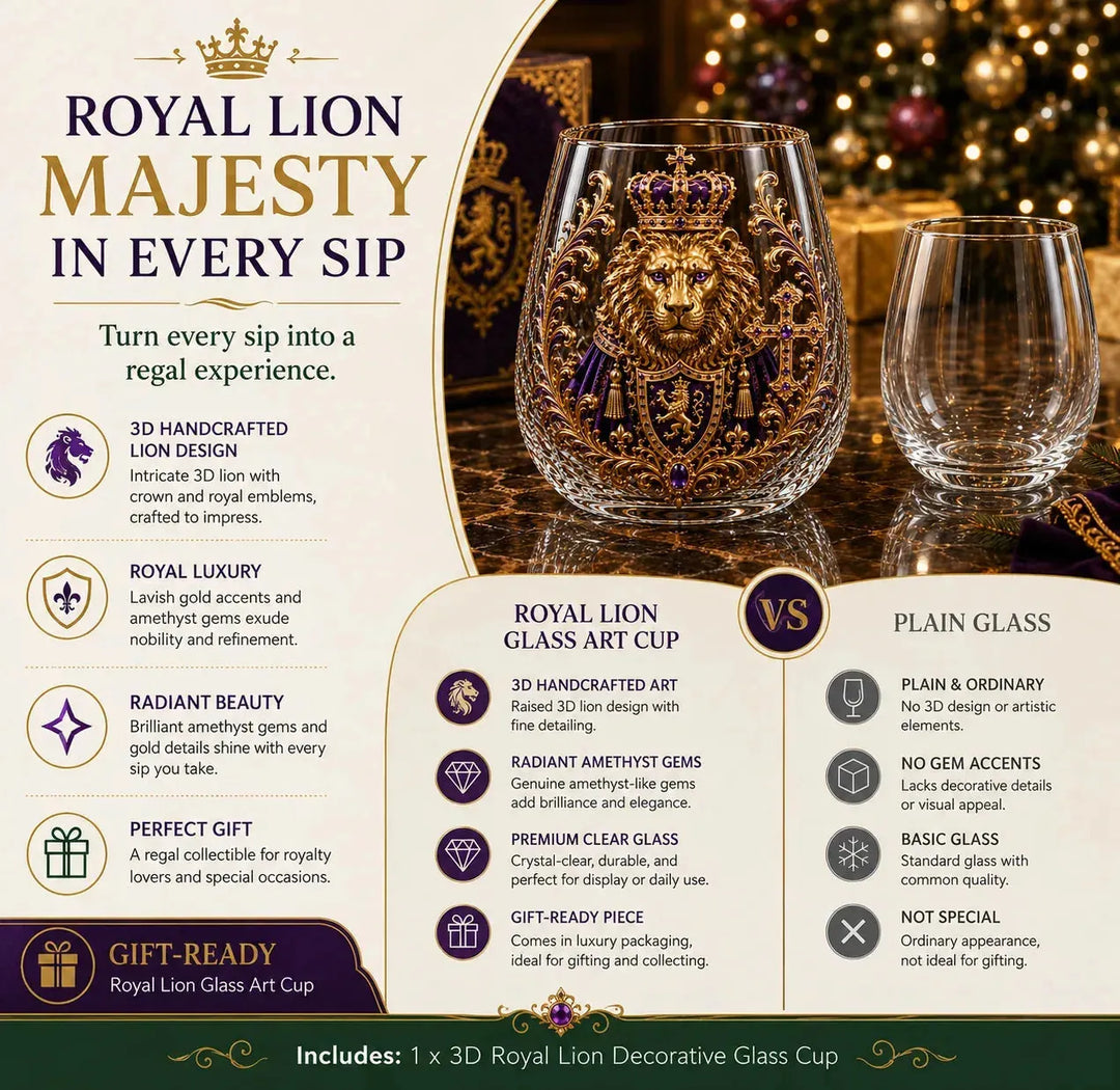 3D Crowned Lion Crystal Whiskey Glass - Sculpted Lion Mug Gift for Him