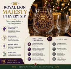 3D Crowned Lion Crystal Whiskey Glass - Sculpted Lion Mug Gift for Him