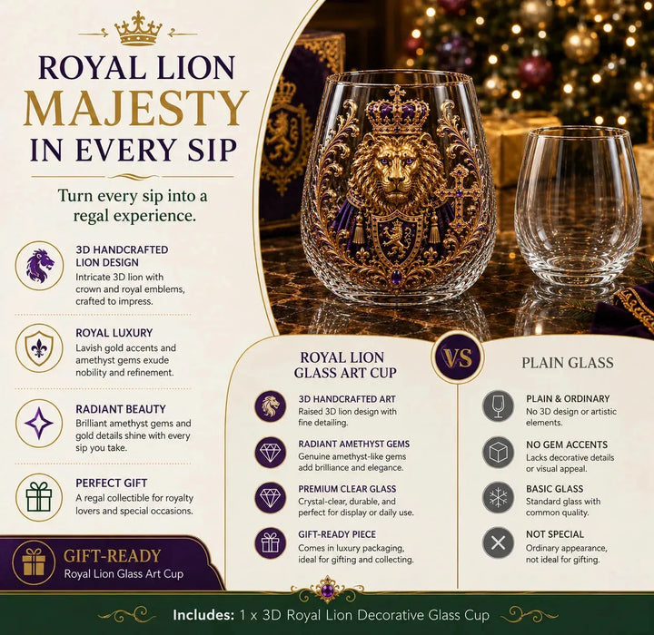 3D Crowned Lion Crystal Whiskey Glass - Sculpted Lion Mug Gift for Him