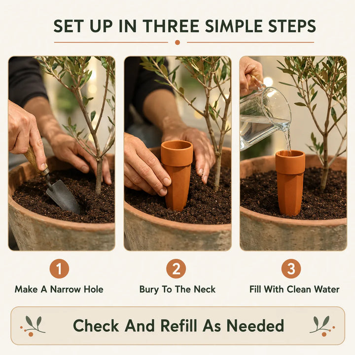 Terracotta Watering Spikes with Lids (4 or 6-Pack)